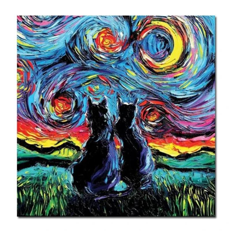 

Ван Гог Коти Собаки Репродукція Мистецтво Живопис на полотні Абстрактні тварини Художній плакат і друк Настінне мистецтво Картина для домашнього декору кімнати 30x30cm no frame синій