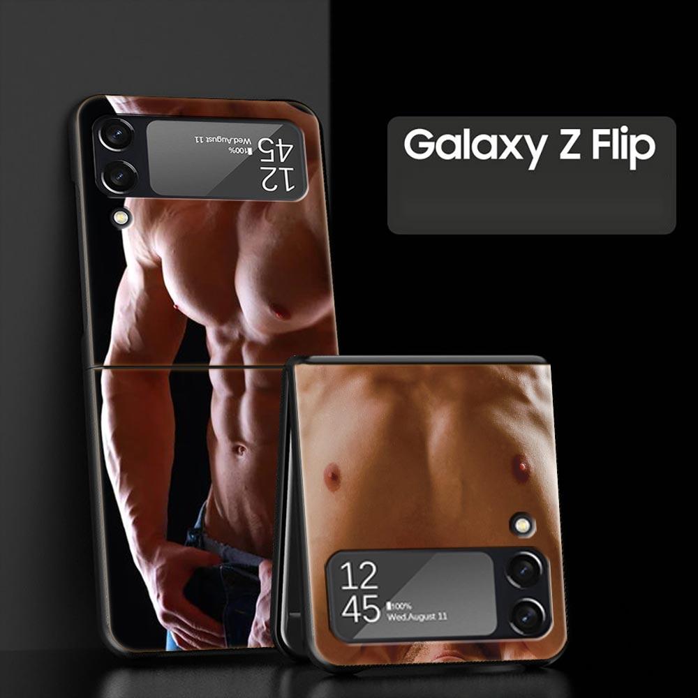 Hard PC Phone Case For Samsung Galaxy Z Flip 7 6 5 4 Black Cover For Galaxy Z Flip 3 Foldable Shockproof Male Abdominal Muscle