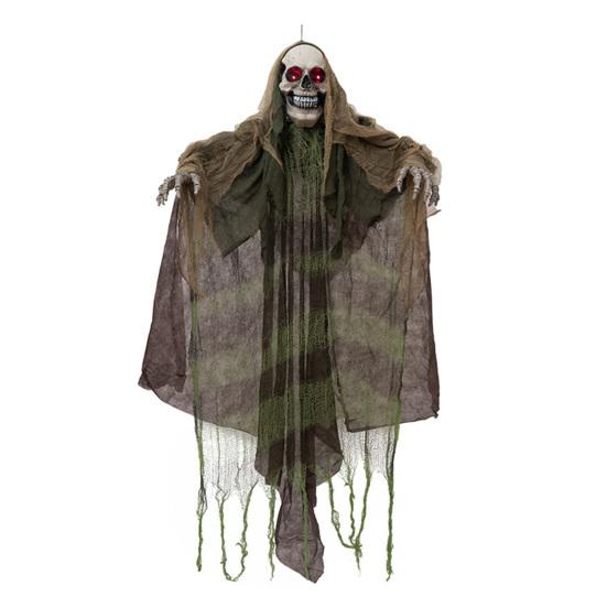 Decorazioni fantasma da appendere per Halloween Decorazione animatronica, Falciatore attivato dal suono con LED Mani di morto realistiche Occhi luminosi