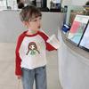 Girls Cotton Long Sleeve T Shirt Cute Print Block Spring Autumn Casual Top For Kids