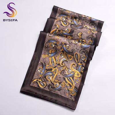 [BYSIFA] Winter Kaffee Herren Lange Schals Bedruckt Neues Design 100% Reiner Seidenschal Herbst Winter Top Qualität Seide Halstücher