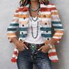 Women's Striped Print Long Sleeve Ruffle Button Front Shirt Jacket for Casual Wear
