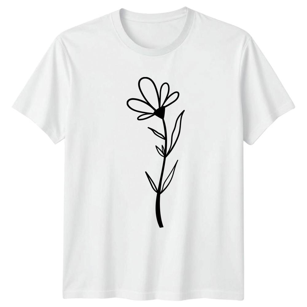 Minimalist Flower Outline TShirt Botanical Floral Birthday Gift For Him And Her S