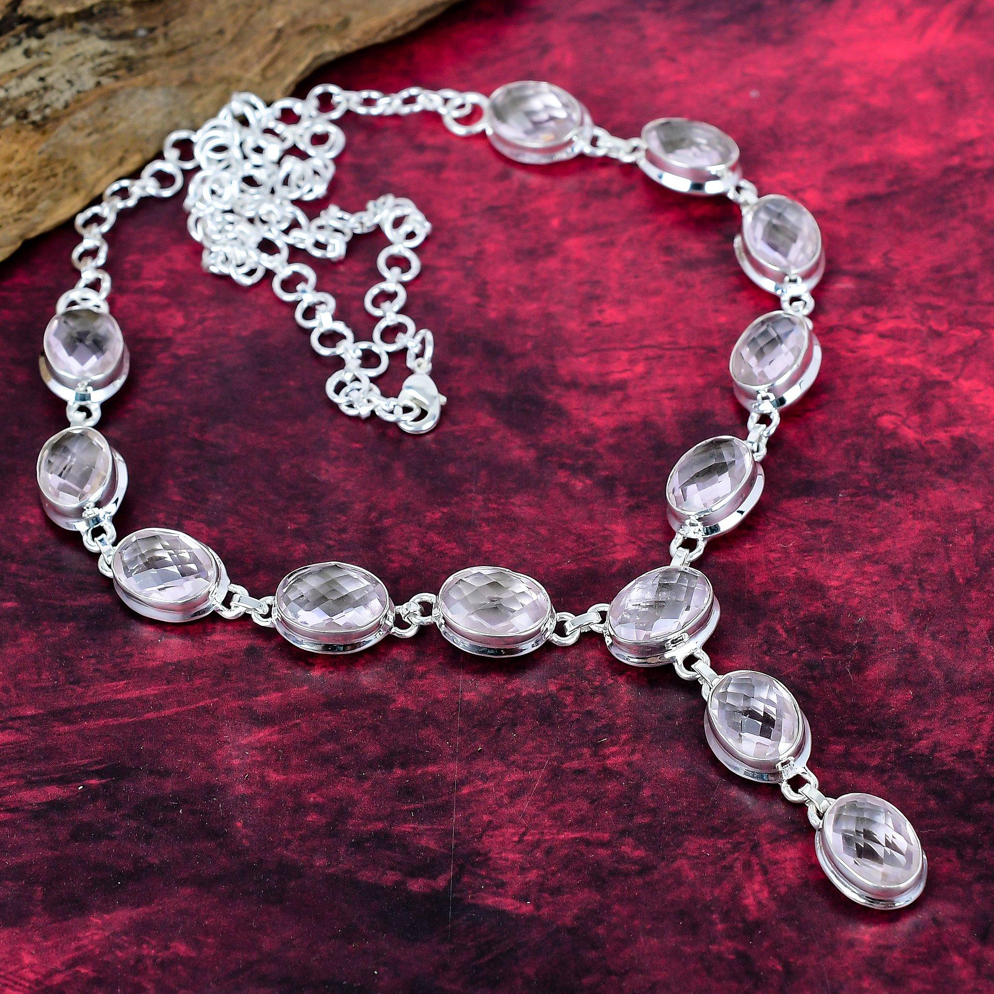 

Ограненное ожерелье из розового кунцита, ювелирное изделие из драгоценного камня, ожерелье из стерлингового серебра 925 пробы, ювелирное изделие ручной работы, ожерелье с камнем рождения, подарок для него розовый