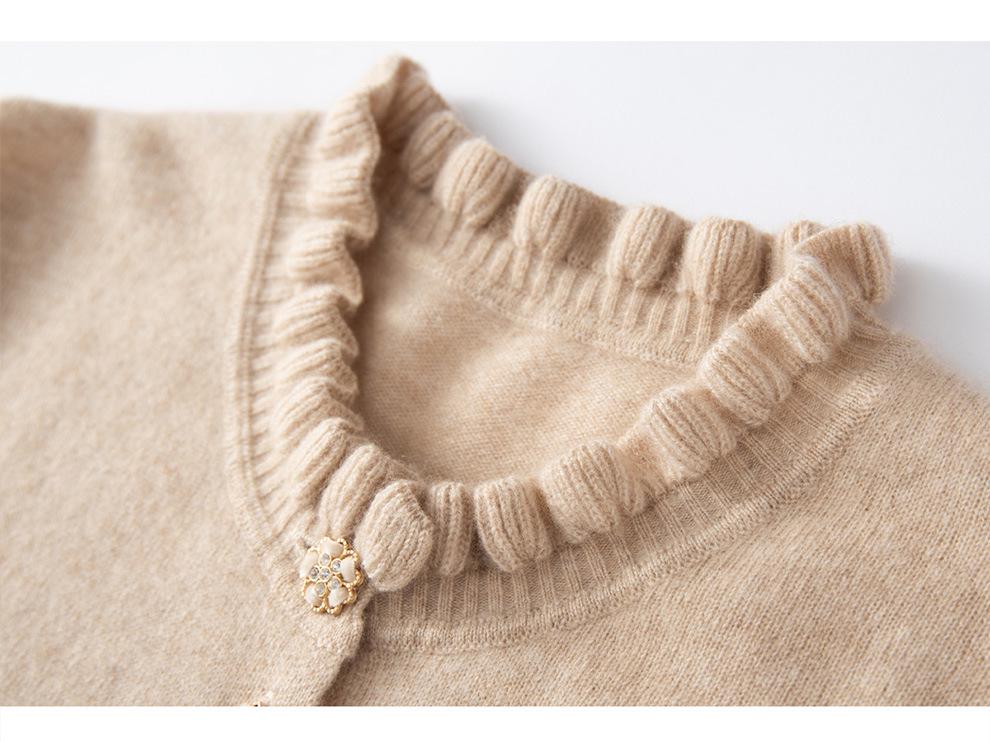 Women's 100% Cashmere Round Neck Cardigan Sweater - Autumn/Winter Style, Solid Color, Versatile & Gentle Knit