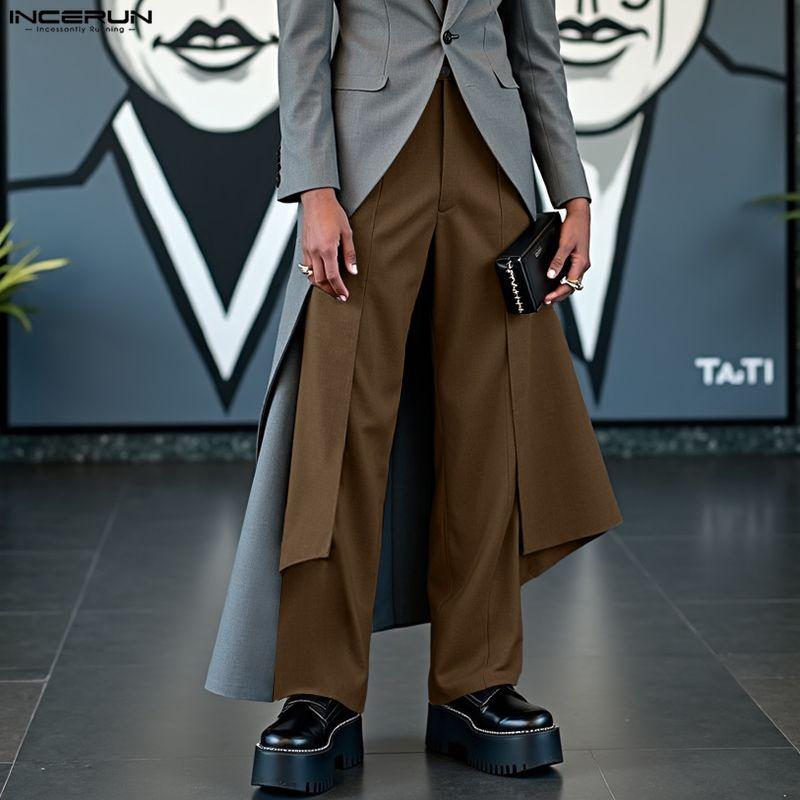 INCERUN S-XXXXXL Men Zip-up Waist Casual Long Front Layers Pants Trousers