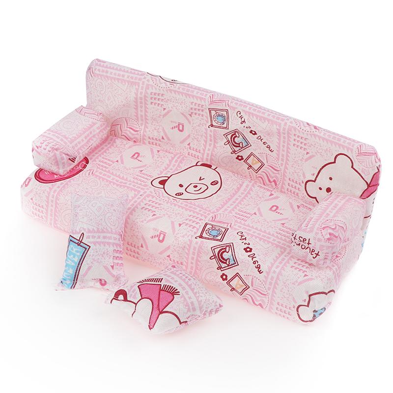 Dollhouse Small Floral Fabric Sofa Set Furniture With 2 Pillow Doll Accessories