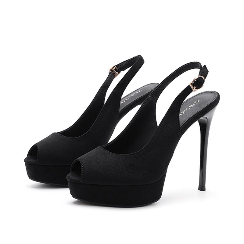 

1688-C Sexy temperament Fish mouth thin heel high heel empty sandals women s not tired feet waterproof table suede high heels 40