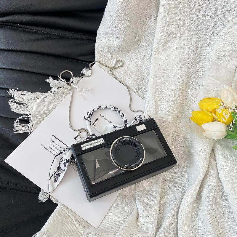 

2024 новая модная индивидуальная прозрачная сумка для камеры в стиле ретро, простая нишевая сумка с цепочкой на одно плечо, маленькая квадратная сумка через плечо чёрный