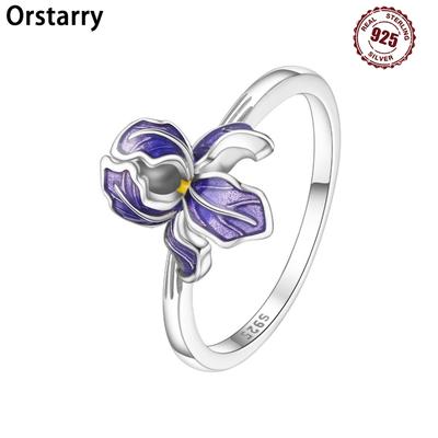 Orstarry S925 Stříbrný Fialový Kosatec Uzavřený Prsten Pro Ženy Originální Prsten na Prst Šperky Párty Jemné Trendy Dárky