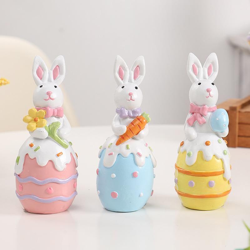 Easter Bunny Decorations Resin Easter Egg Figurines Spring Easter Rabbit Egg Flower Carrot Tabletop Decor for Easter Party Gifts