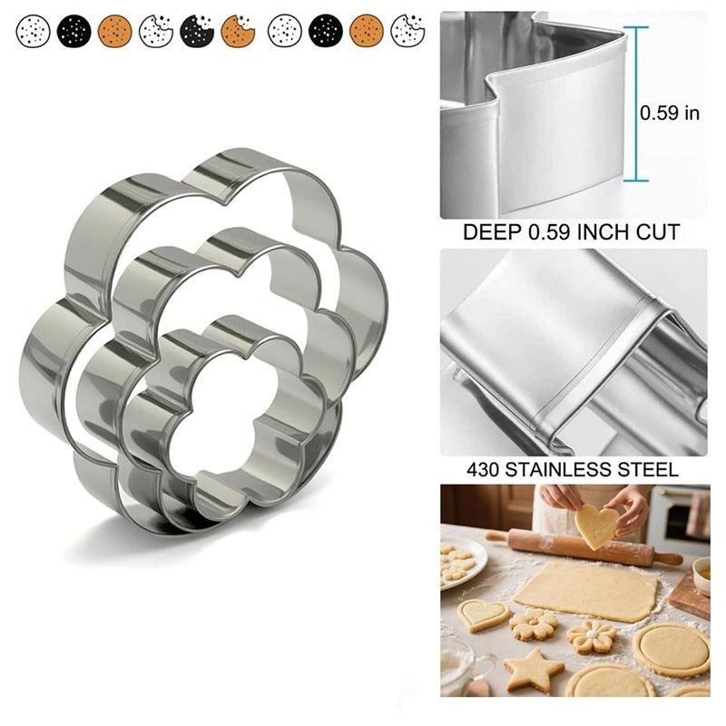 ABKS-Metal Biscuit Cutter Stainless Steel Cookie Cutters Set Heart, Flower Round,Star Shape Molds