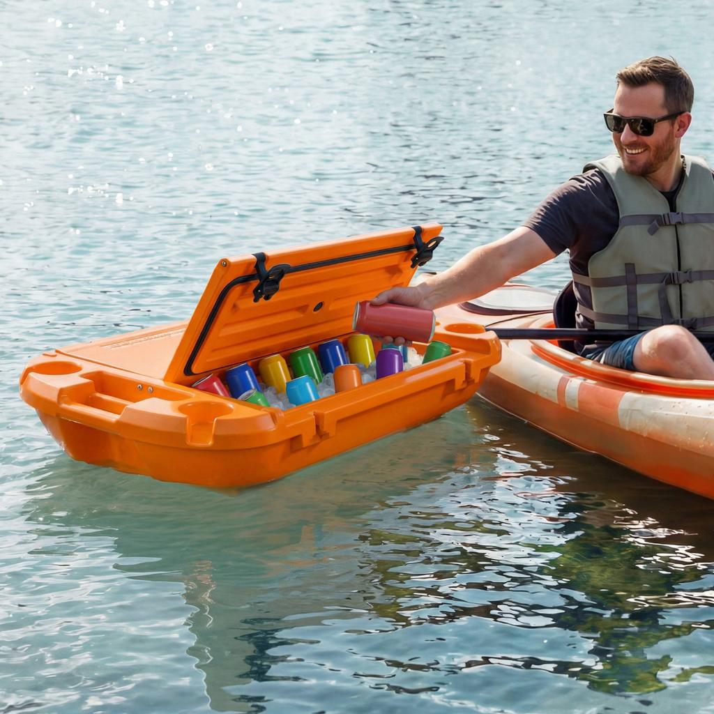 VEVOR Floating Cooler, 37.9 L Floating Ice Chest with Dry Storage & Tow Rope, Premium LLDPE Amphibious Drink Cooler for Water & Land