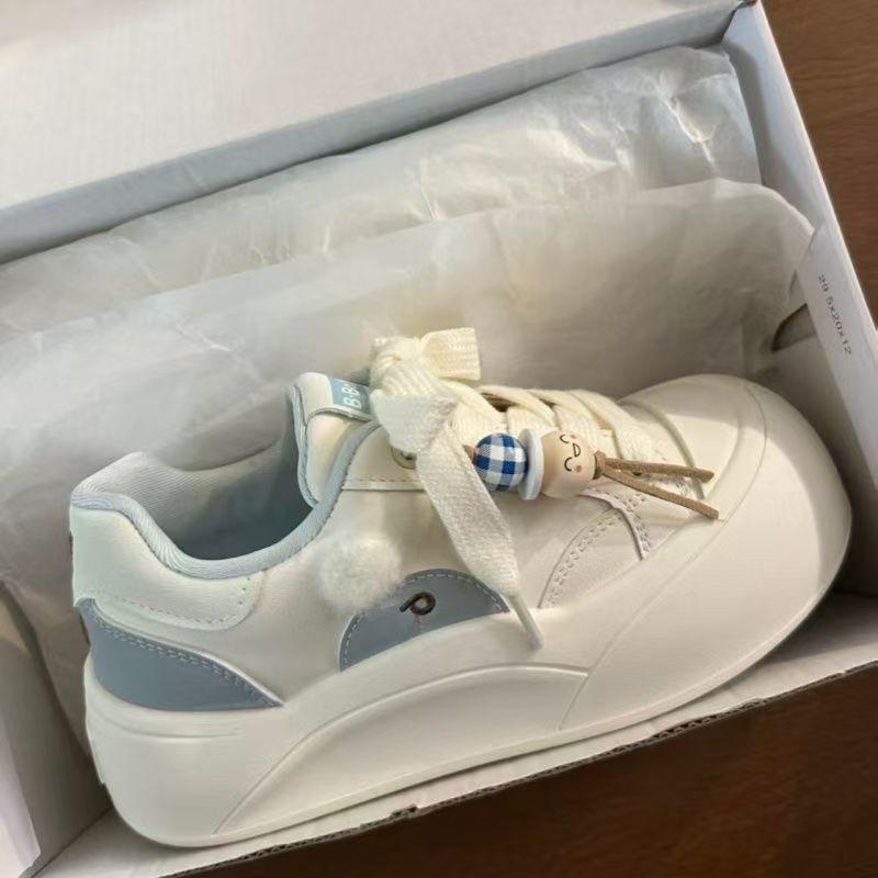

Cute big head bread shoes women s new round head autumn niche cute board shoes original design white shoes 40