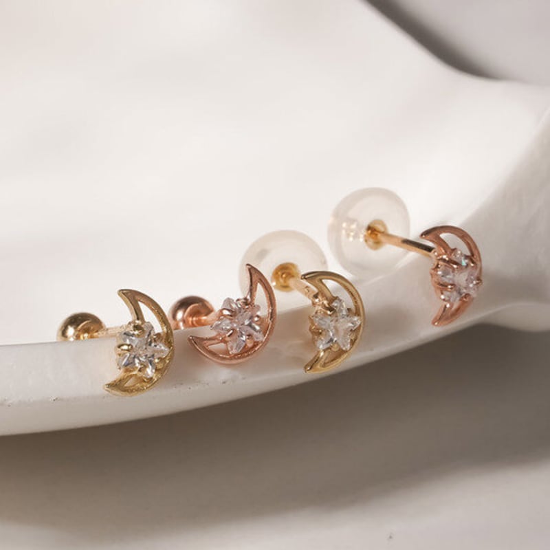 JEWNEL 14K Moon-shaped Cubic Piercing Earrings