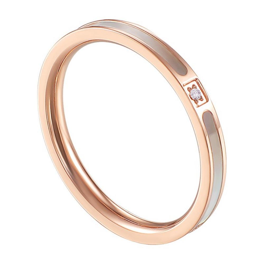 Elegant 18k Rose Gold Titanium Steel Ring for Women with Single Diamond White Shell Simple Tail Ring Jewelry