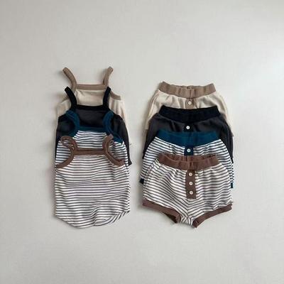 Korean Style Kids' Waffle Stripe Tank & Shorts Set