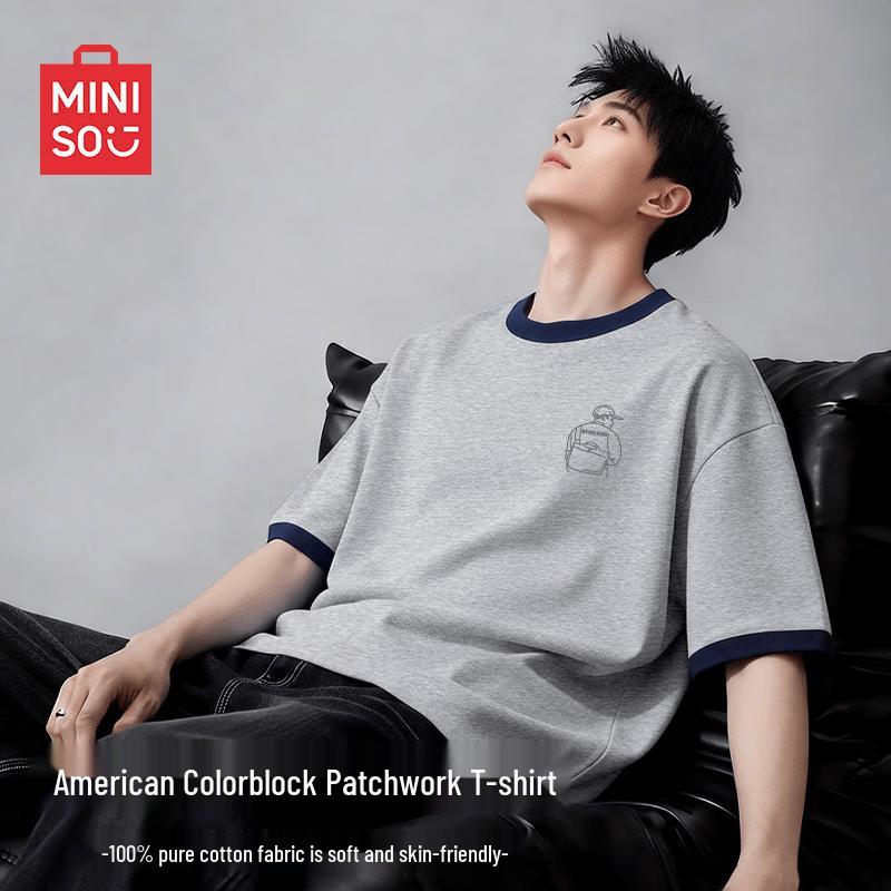 MINISO Men s Loose Fit Cotton Crew Neck Short Sleeve T-Shirt L / 175