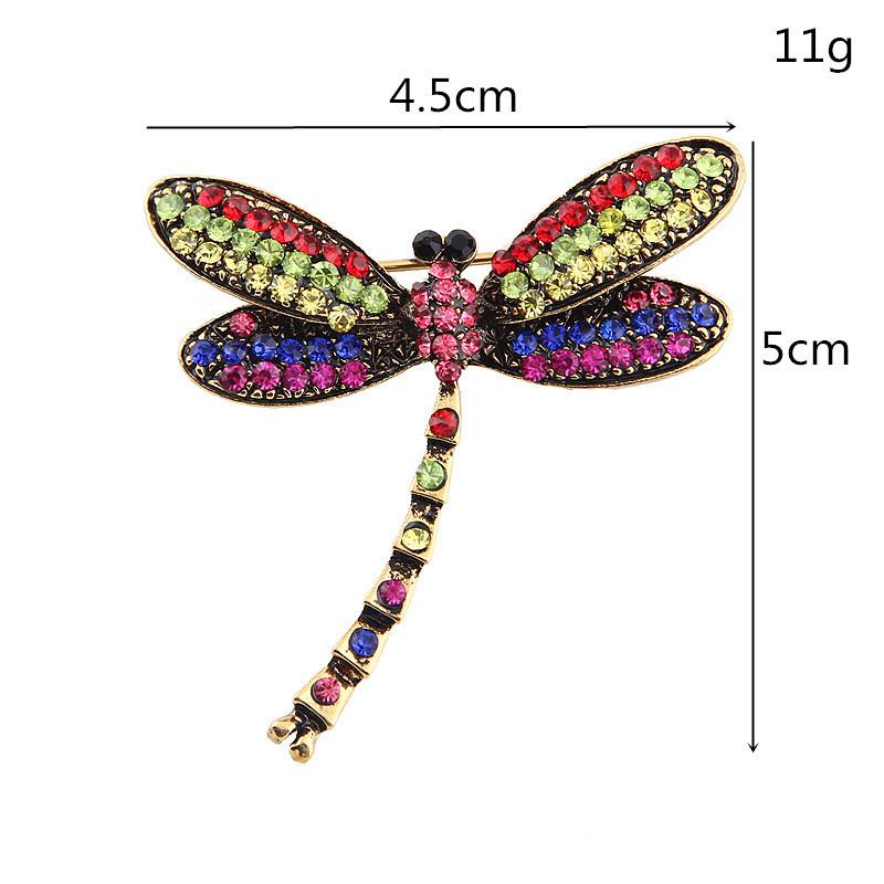 Bronze Dragonfly Brooch with Multicolor Rhinestones - Retro European and American Style