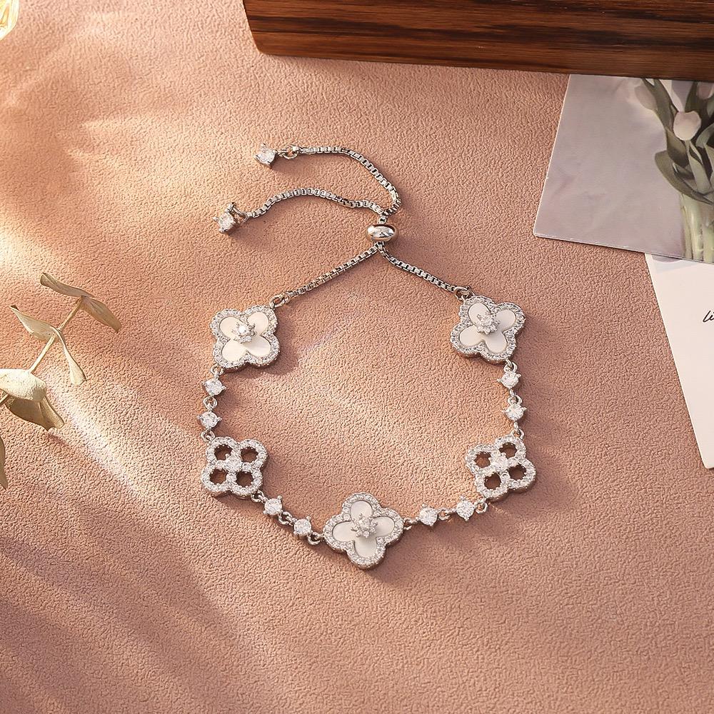 S925 silver shining eternal petals design adjustable bracelet suitable for women wedding holiday jewelry banquet gifts