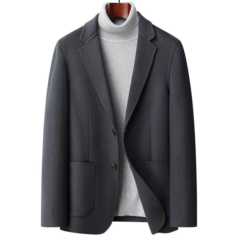 Autumn and Winter 100% Wool Suit Hand-sewn Double-sided Woolen Suit Men's Slim Small Suit Wool Jacket Men's Clothing