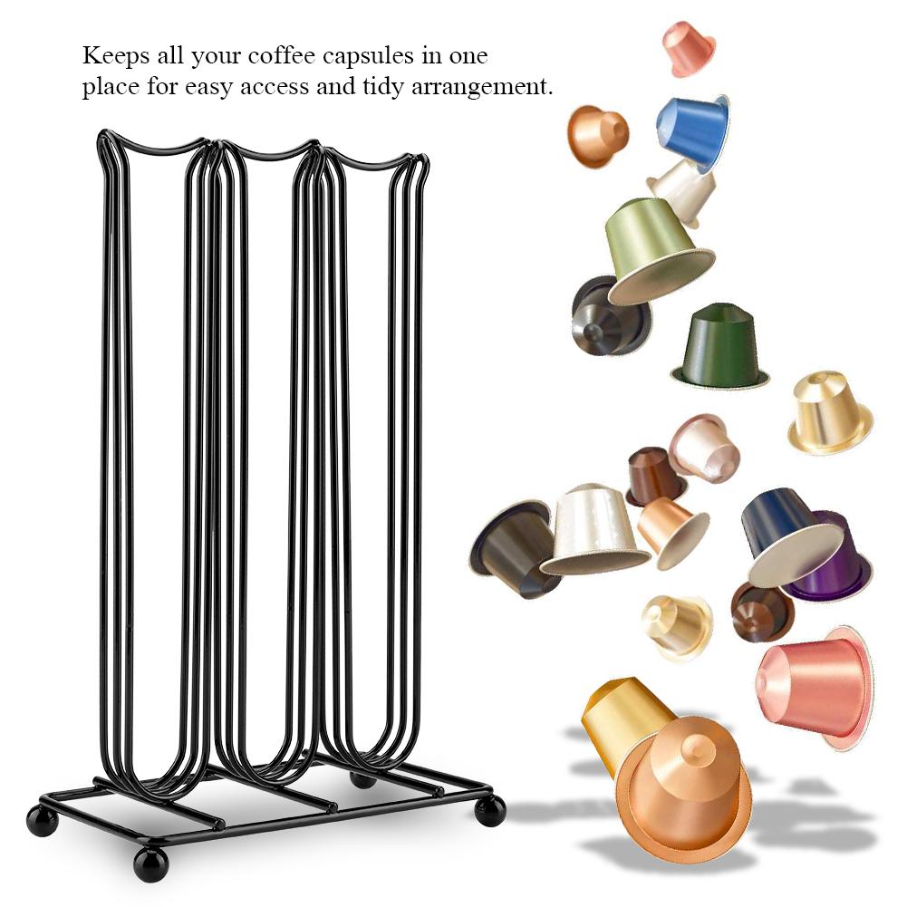 Coffee Capsule Storage Rack, Black   Plated Iron, 42 Capsules, Simple and Elegant Design, Large Capacity, Robust Use with Coffee Capsule Holder,