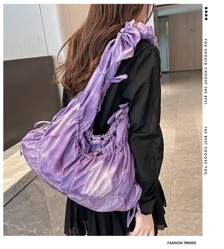 Korean Style Cloud Crossbody Bag with Colorful Laces - Trendy One-Shoulder Pleated Handbag for Shopping