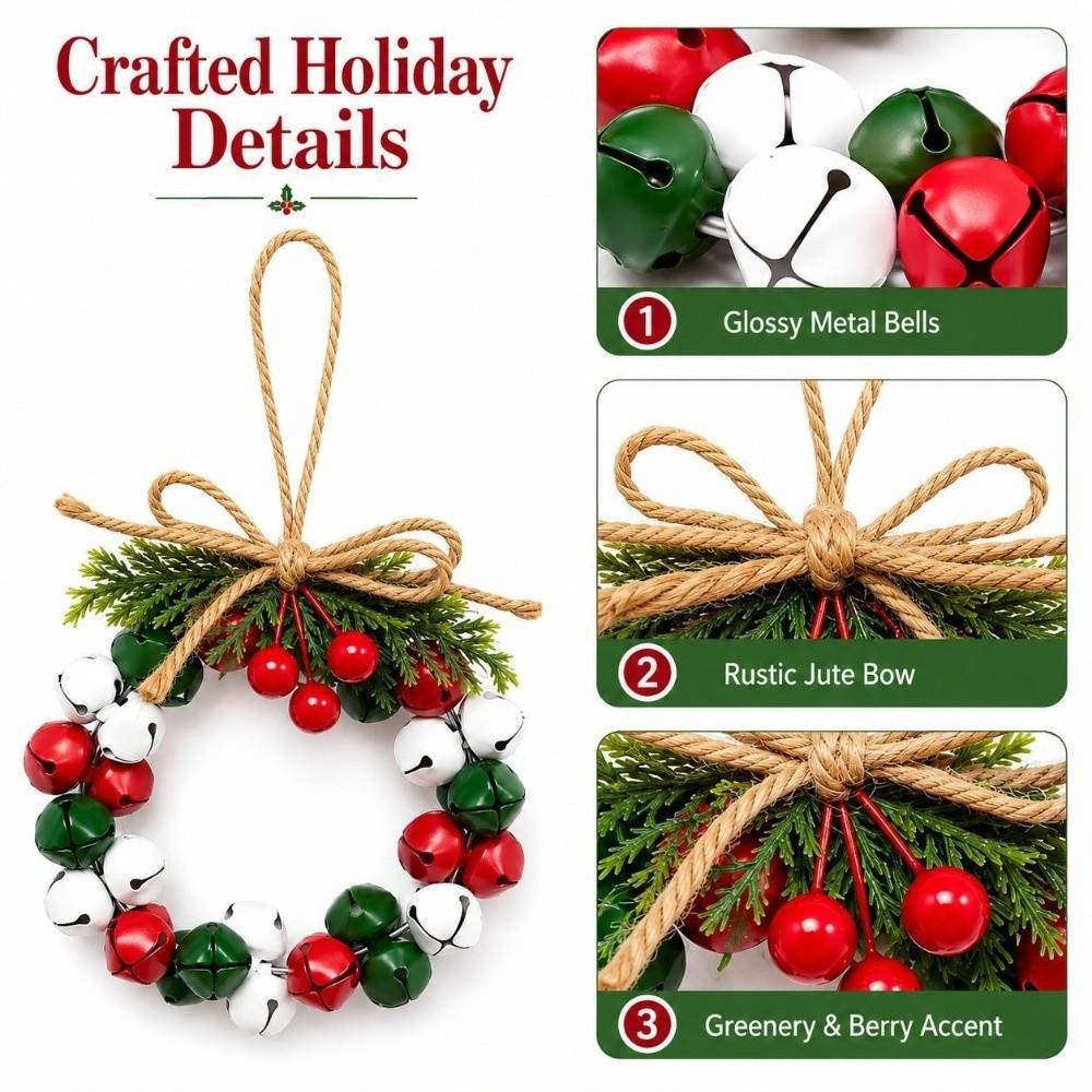 Vintage Christmas Bell Wreath Ornament Iron Wall Hanging Ornament Bell Door Hanging Festival Party
