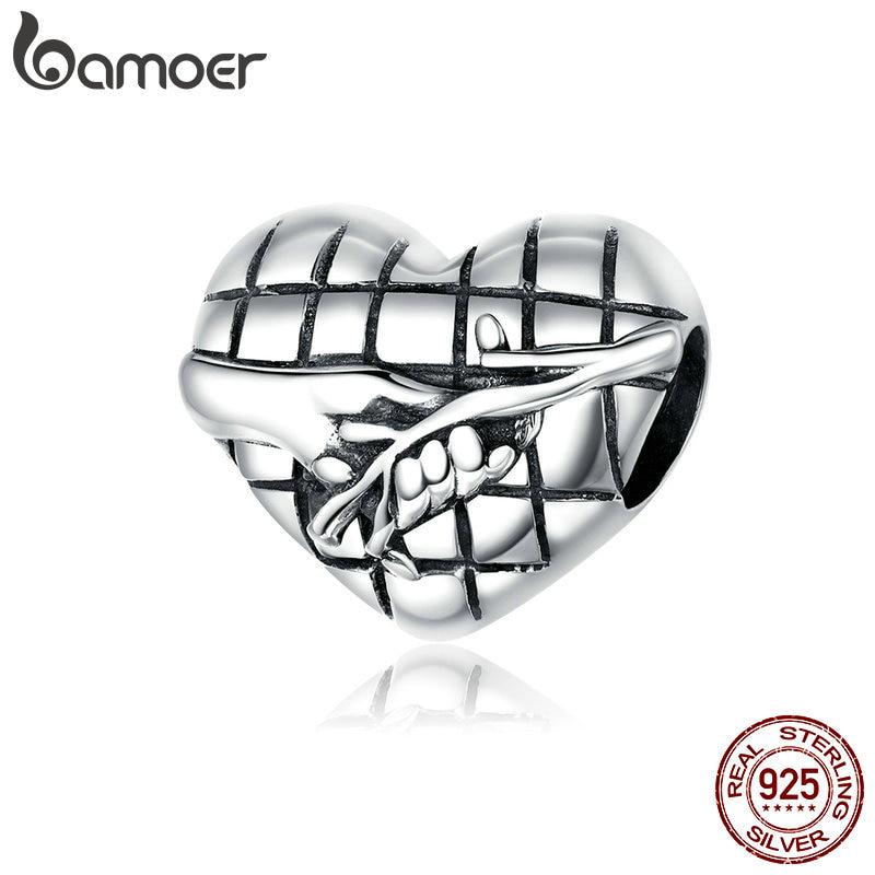 

Bamoer из стерлингового серебра 925 пробы, металлические бусины для женщин, рукопожатие с природным шармом для оригинального браслета, модные украшения