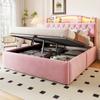Upholstered bed 140 x 200 cm, hydraulic storage, velvet cover, LED headboard light, USB & USB-C charging, headboard storage, metal bed base, pink