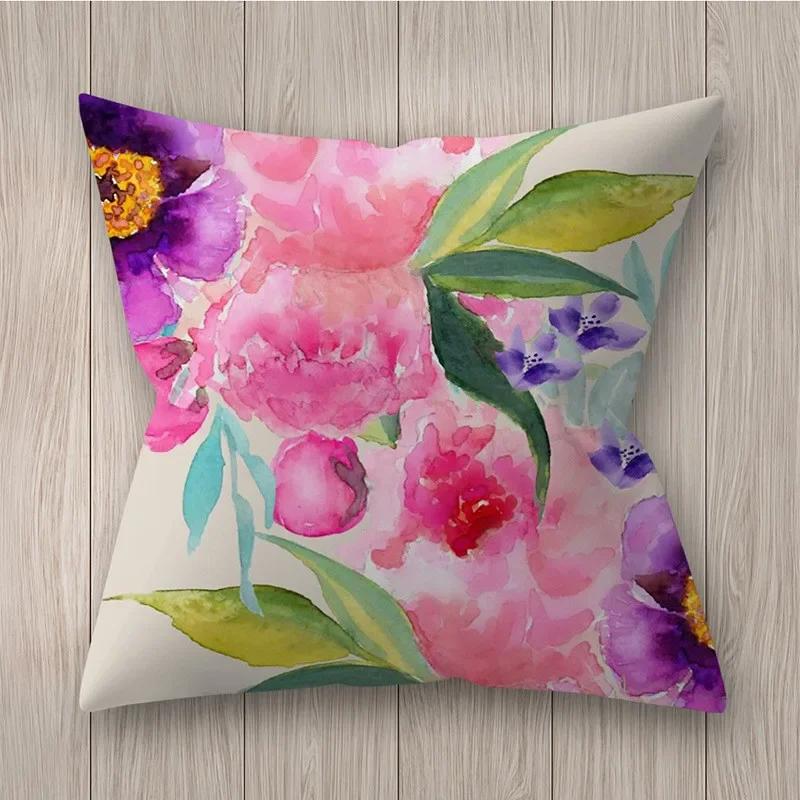 Square Polyester Cushion Cover Living Room Home Decor Throw Pillow  Rustic Rose Printed  Case