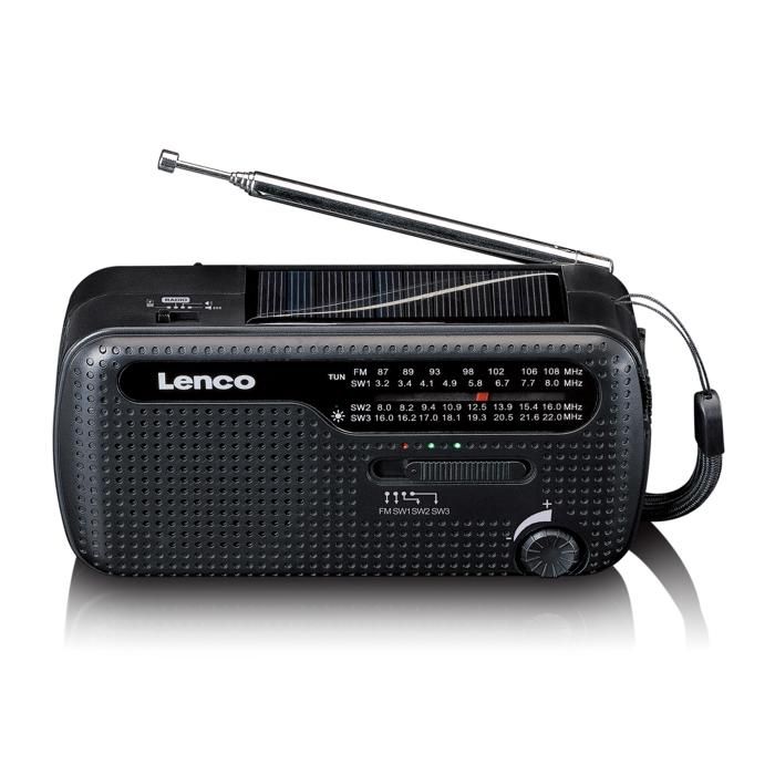 Lenco MCR-113BK - Rádio de emergência portátil com manivela, lanterna e power bank num só aparelho - Preto