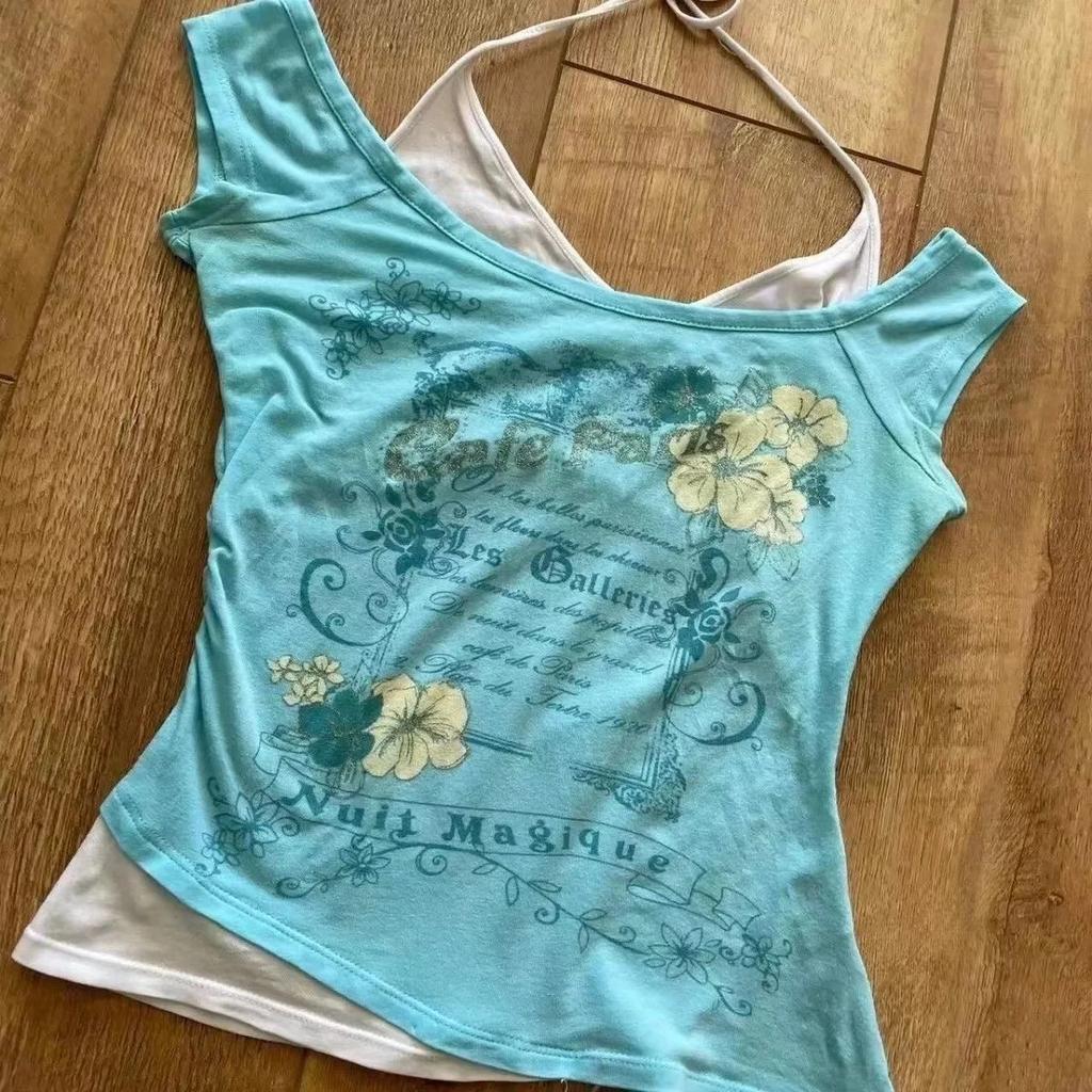 TrendHub Sommer Y2k Vintage Grafik T-Shirts Damen Grunge Streetwear Hot Girl Slim Fit T-Shirt Harajuku Mode Lässige Süße Oberteile Schick