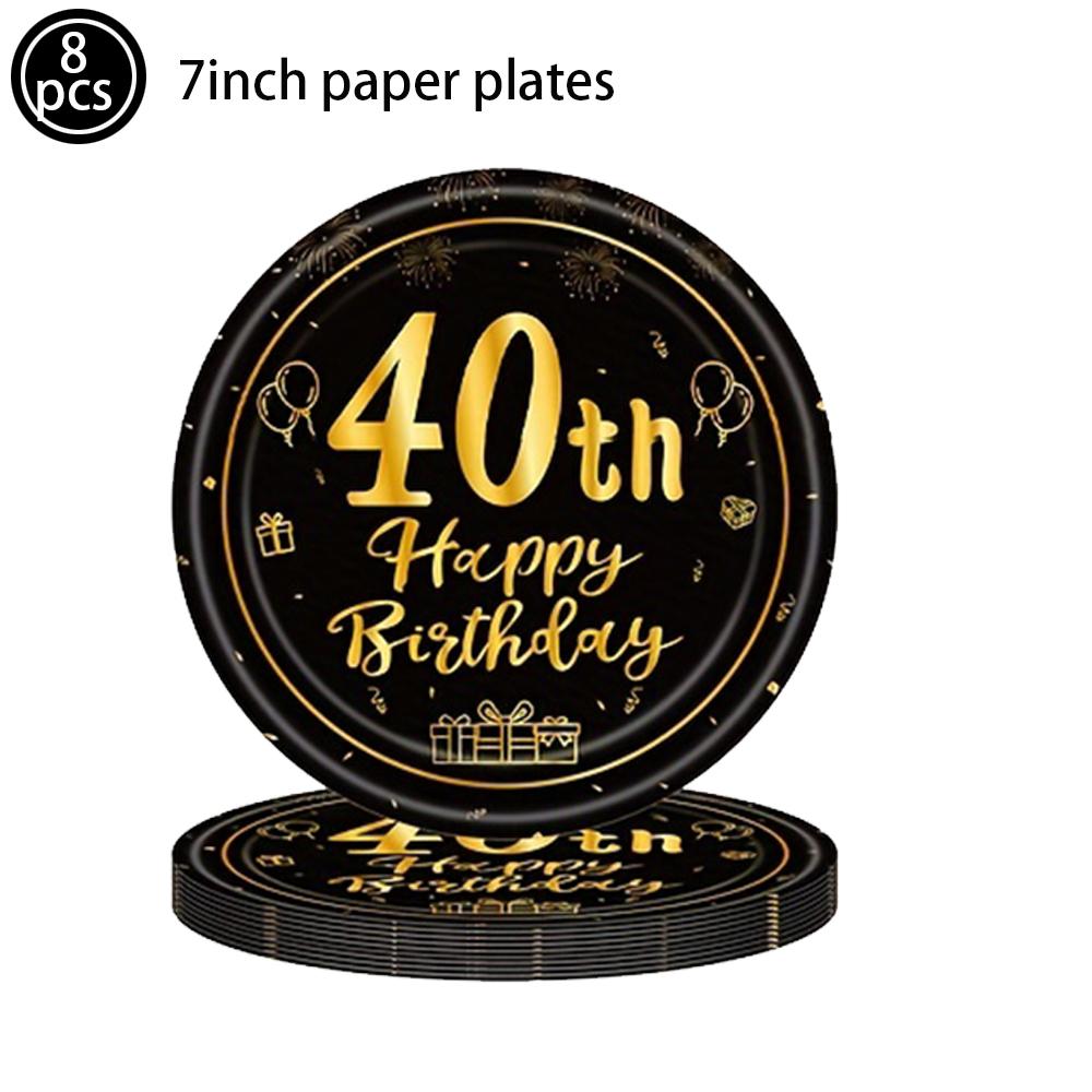 Adult 30/40/50/60th Birthday Decorations Party Plates Napkin Cup Black and Gold 30th 40th 50th 60th Birthday Party for Men Women