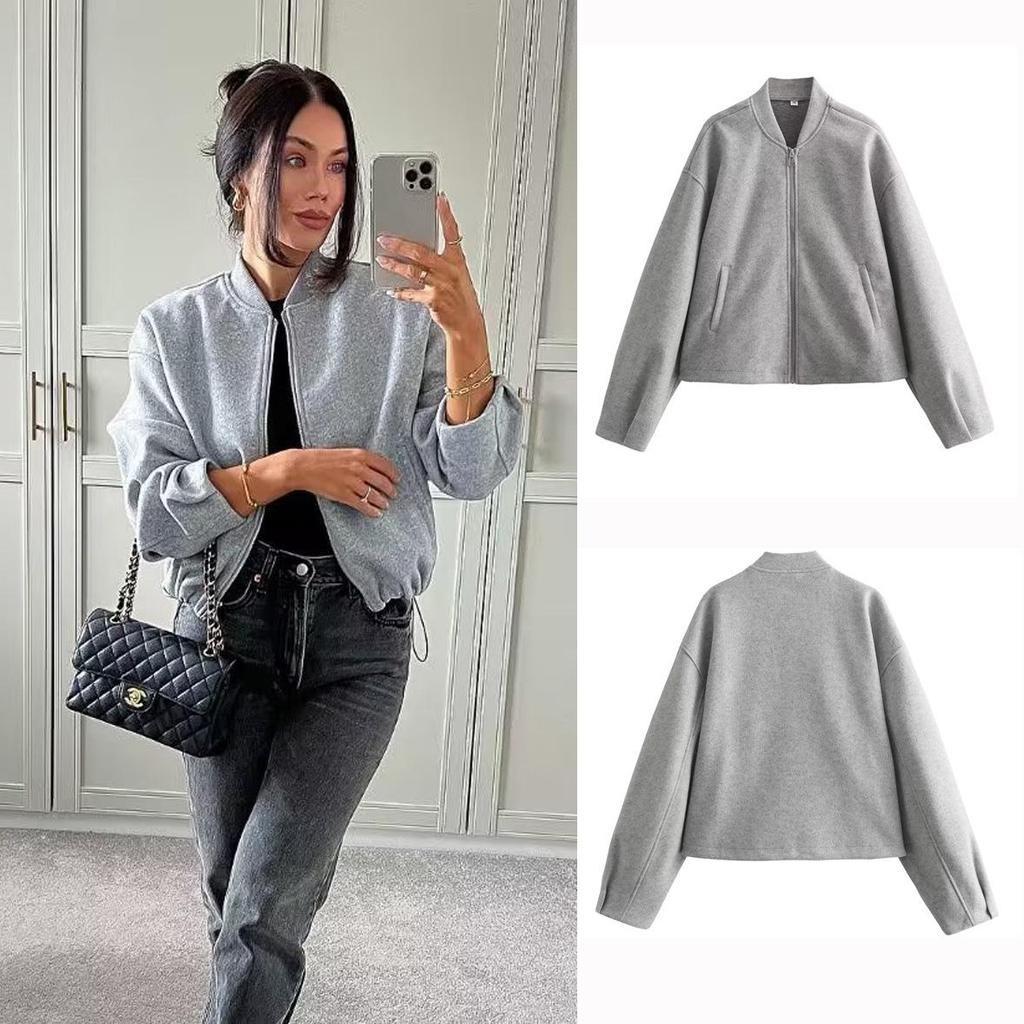 Damska luźna casualowa kurtka w jednolitym kolorze na jesień/zimę 2024 - Styl europejski i amerykański