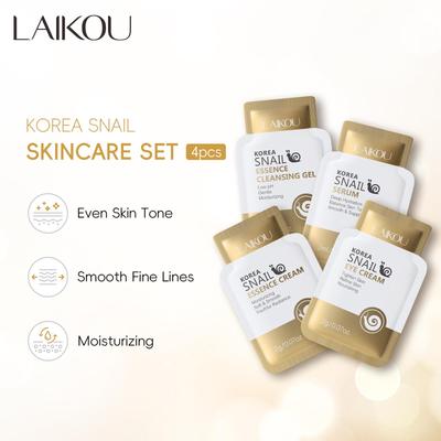 LAIKOU Schneckenschnecken Hautpflege 4-in-1 Set: Reiniger, Augencreme, Serum & Feuchtigkeitscreme (2ml)