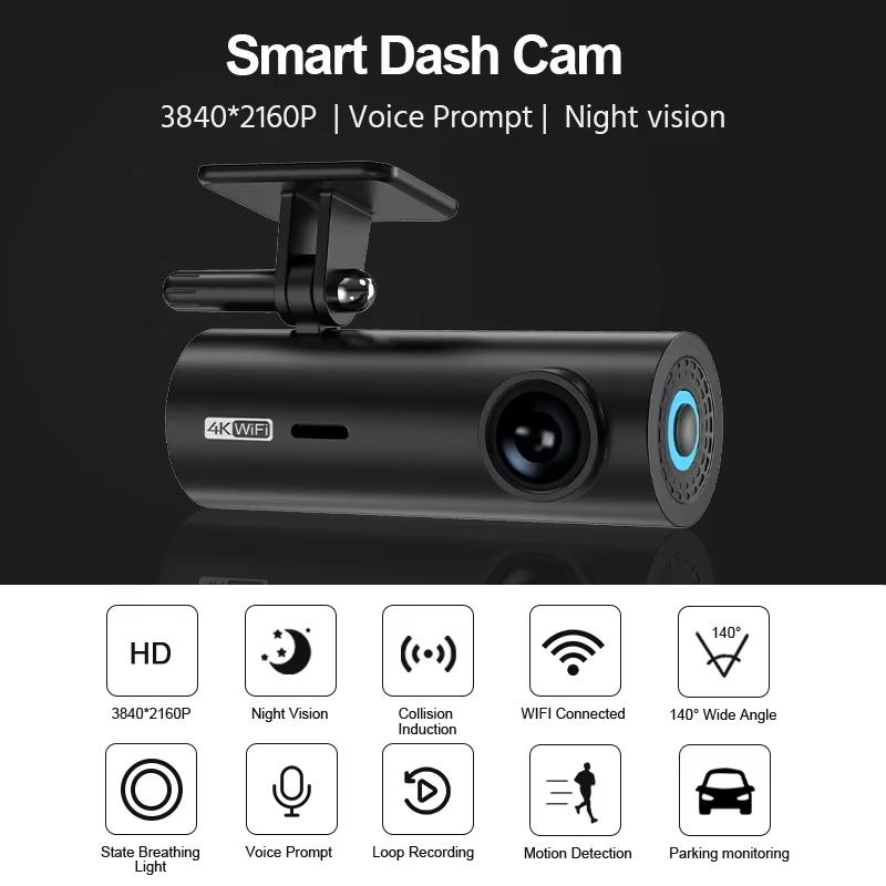 4K WIFI Mini Dash Cam Auto DVR Vorne und Hinten Video Recorder mit Nachtsicht 24H Parkplatz Kamera Monitor Black Box Auto Zubehör