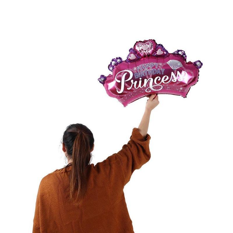 1Pc Hot Pink Crown Princess Birthday Party Decoration Supplies Round Foil Balloon