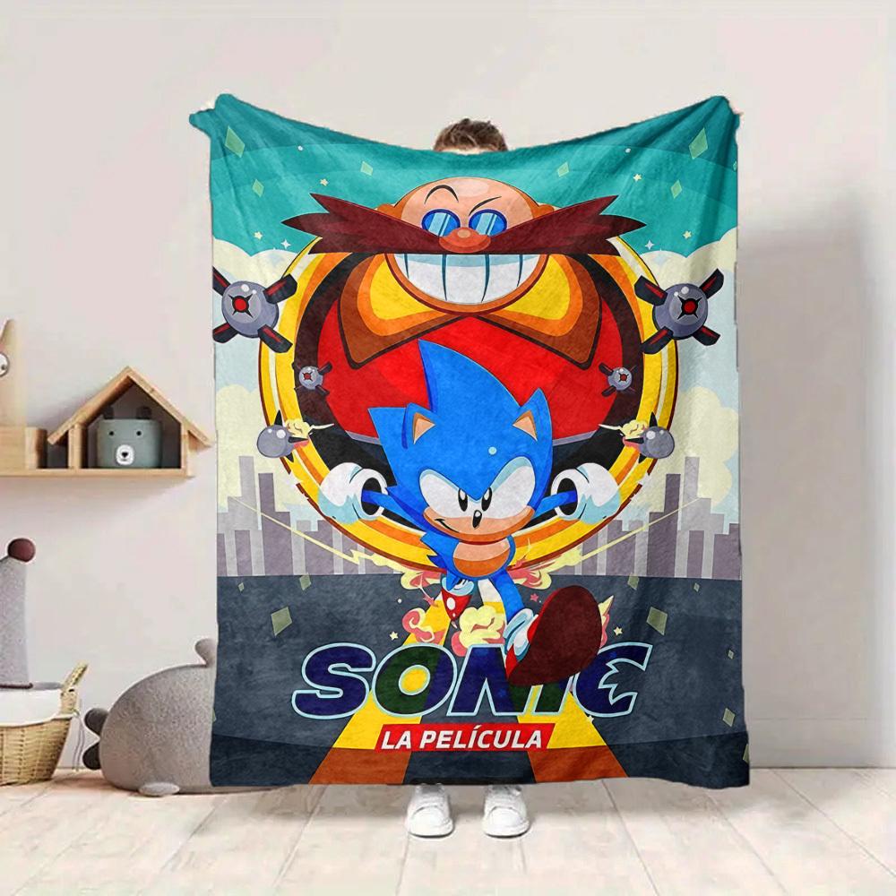 1pc Sonic Flannel Throw Blanket HD Printed Lightweight Soft Warm All Season Blanket for Sofa, Bed, Travel, Camping Machine Washable
