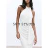 Spring New Women's Clothing Fashion Wind Hanging Collar Bowknot Decoration Open Back Midi Skirt Dress 2180374