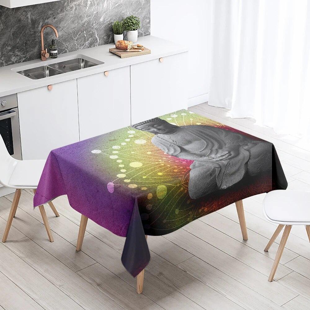 Meditation Buddha Tischdecke Wasserdicht Rechteckig Partydekoration Restauranttisch Küche Heimdekor
