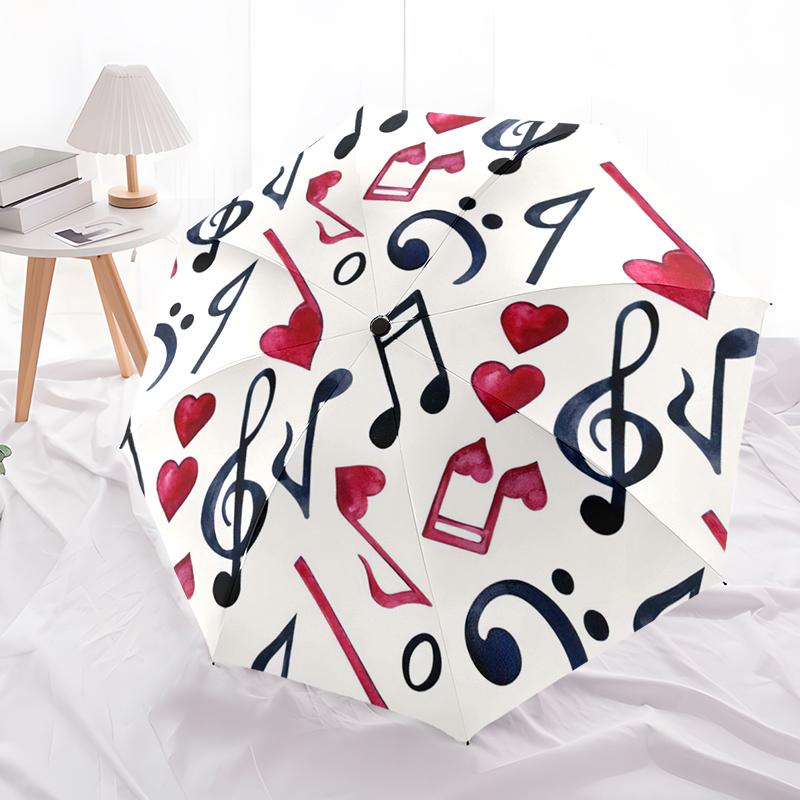

1pc Music Theme pattern Umbrella Portable Folding Umbrella Iron Frame Hole Bone Structure Outdoor Home Umbrella разноцветный