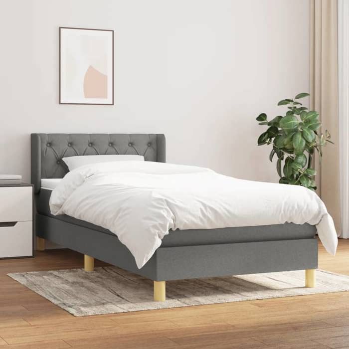 3130466 vidaXL Lit à sommier tapissier avec matelas Gris foncé 80x200 cm Tissu
