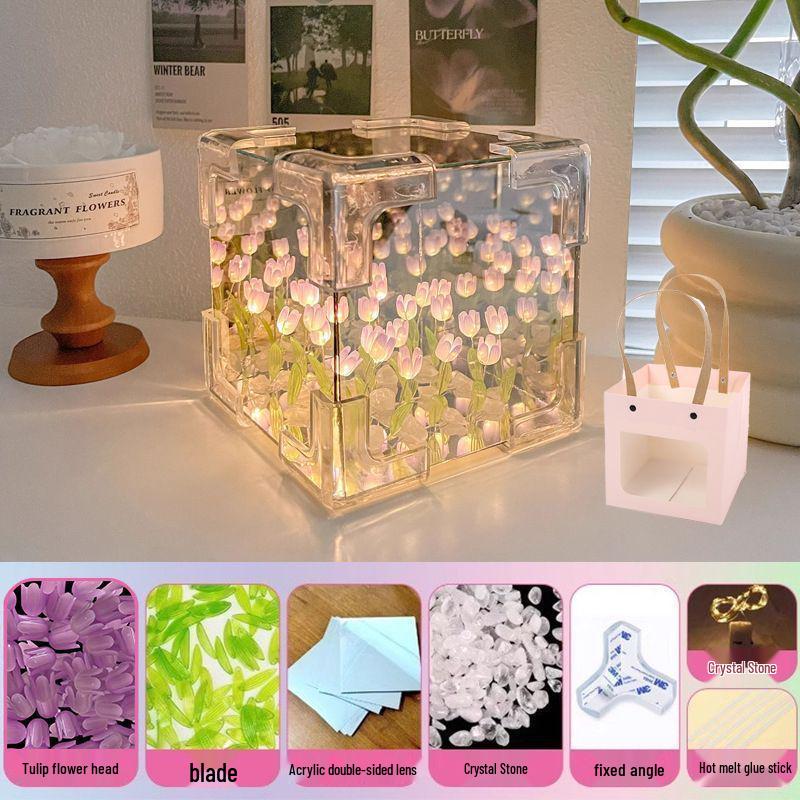 Handmade DIY Tulip Night Light 3D Magic Mirror – Perfect Birthday Gift for Couples or Friends