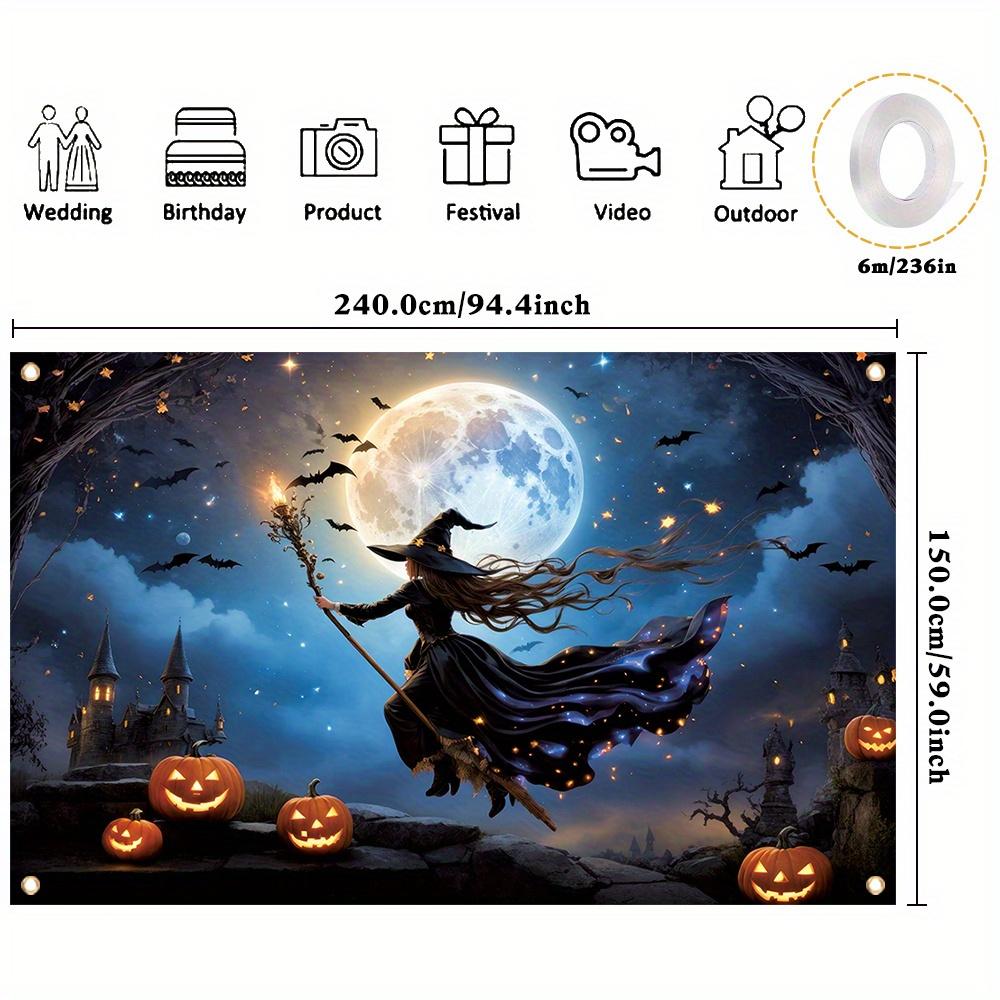 1 item, Halloween banner, full moon night witch pumpkin lantern horror photography backgroundzyc