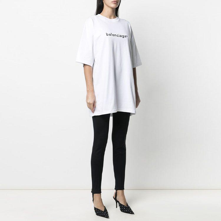 Balenciaga SS21 Drop Shoulder Sleeve T Shirt Women's White 641655TIV549040