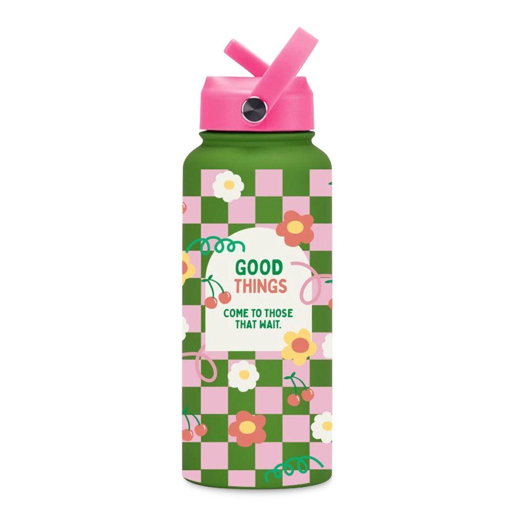 Stainless Steel Sports Water Bottle Large Capacity 1L 304 Stainless Steel Thermal Mug Vacuum Insulation Straw Lid Thermos Cup