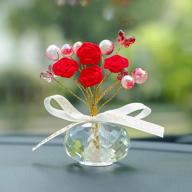 

Unique Car Decor Crystal Rose Ornament Used in Conjunction with Aromatherapy Accessory Car Interior Decoration Flower Pot Decor красный