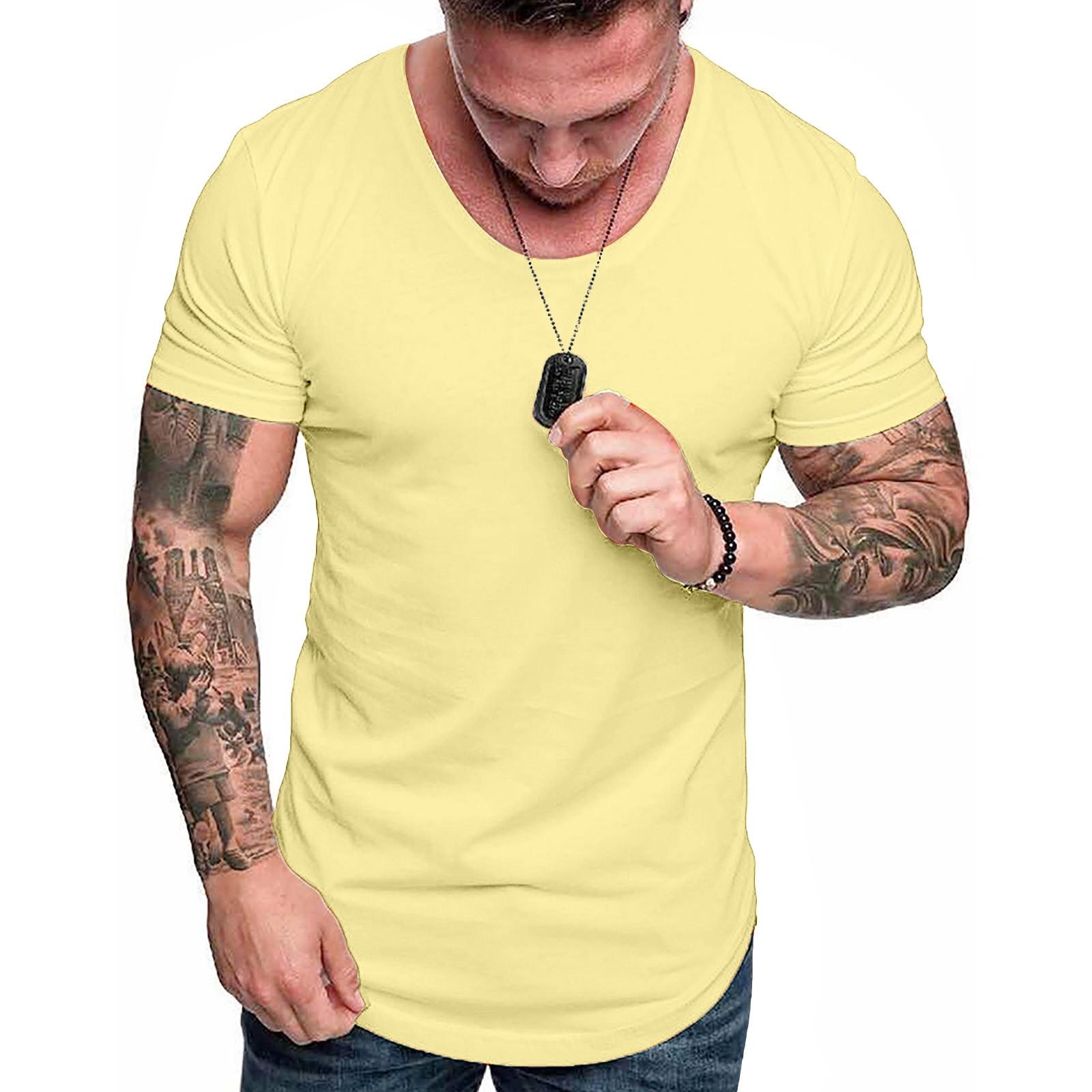 

Модная мужская летняя приталенная повседневная футболка с коротким рукавом, верхняя блузка M жёлтый