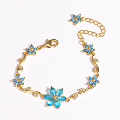 Luxury Multi-Colored CZ Floral Bracelet For Women Sweetheart Flower Zircon Crystal Adjustable Jewellery Gift